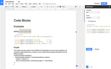 how to format code in google docs