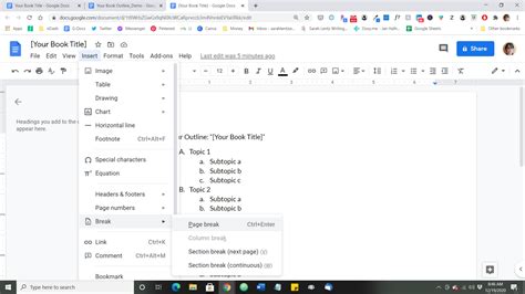 how to format novel on google docs