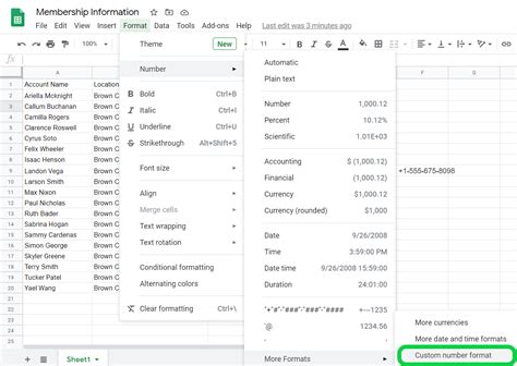 how to format phone number in google sheets