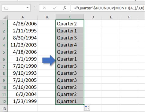 how to format quarters in excel