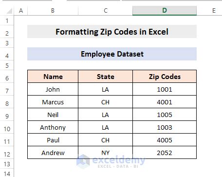 how to format zip codes in excel