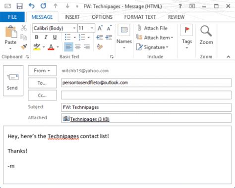 how to forward a contact list in outlook