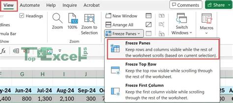 how to freeze a row in excel that is not the top row