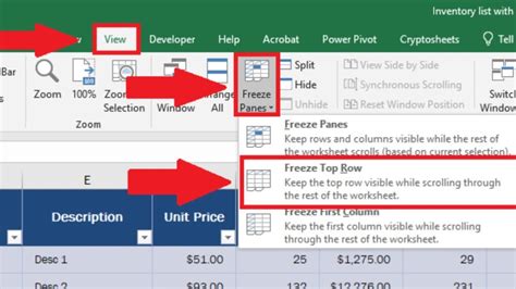 how to freeze top row in excel when sorting