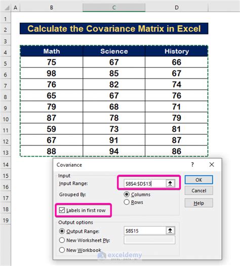 how to generate covariance matrix in excel
