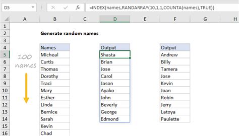 how to generate random words from a list in excel