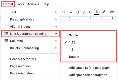 how to get 1.5 line spacing on google docs