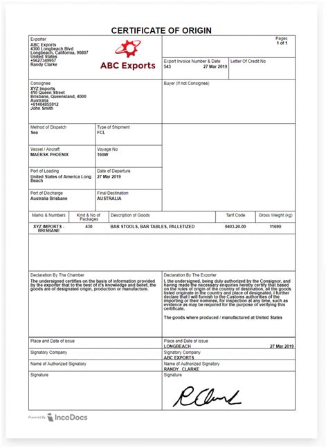 how to get a certificate of origin for export