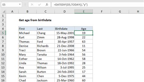 how to get age from birthday in years months and days in excel