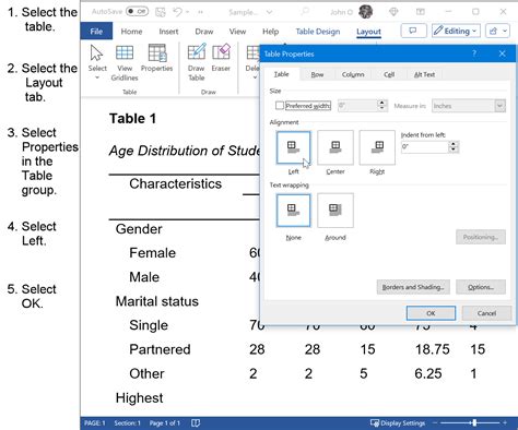 how to get an apa table in word