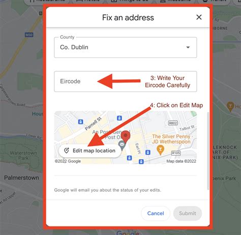 how to get an eircode on google maps