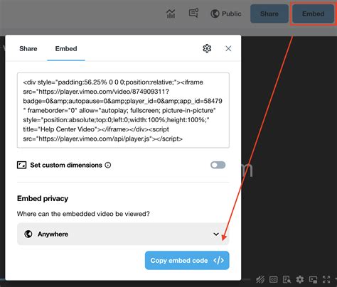 how to get an embed code from vimeo