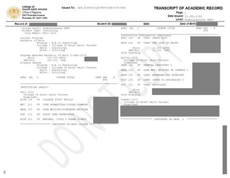 Official College Transcript