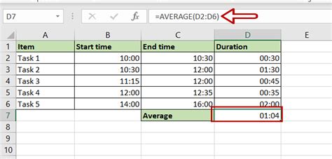 how to get average time duration in excel