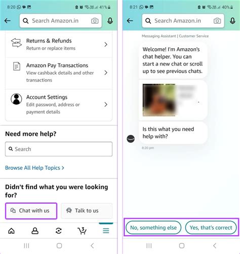how to get back to amazon chat in app
