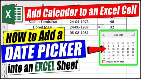how to get calendar in excel cell