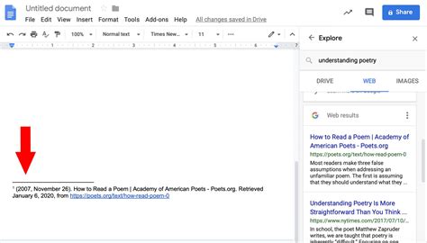 how to get citation format on google docs