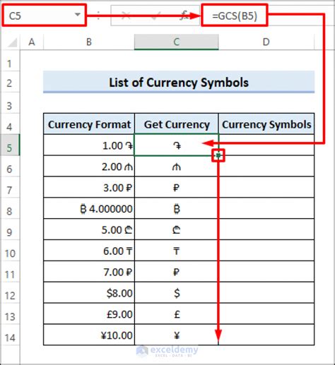 how to get currency symbol in excel