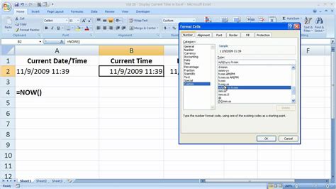 how to get current date and time in excel cell