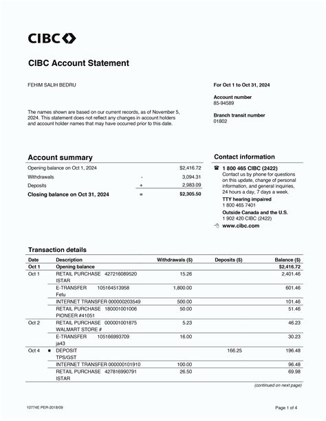 how to get current month bank statement cibc