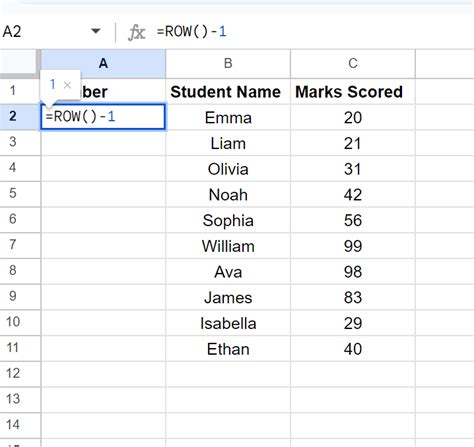 how to get current row number in google sheets