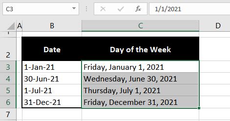how to get day of week and date in excel