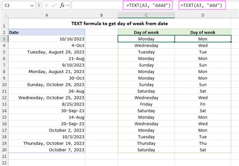 how to get day of week in excel