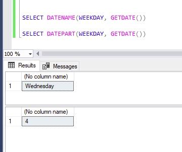 how to get day of week in sql
