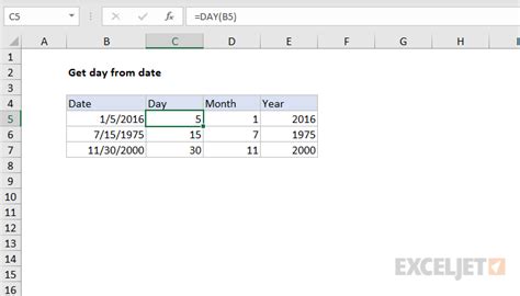 how to get day only from date in excel
