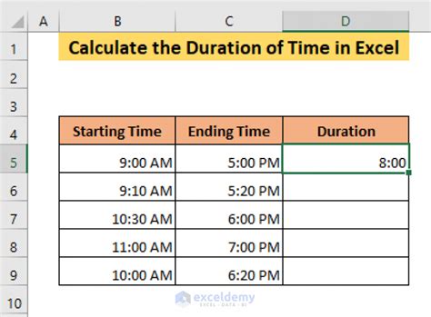 how to get duration in excel