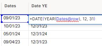 how to get end of year in excel