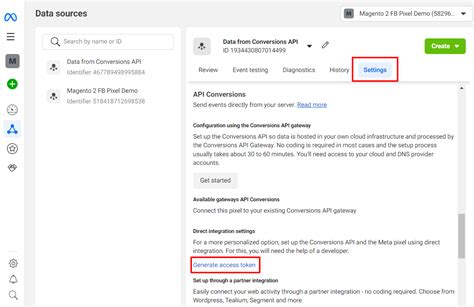 how to get facebook conversions api access token