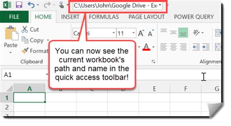 how to get file path in excel toolbar