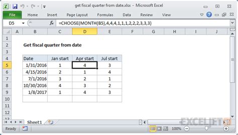 how to get financial quarter from date in excel