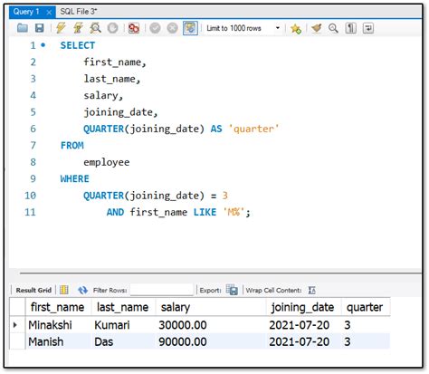 how to get first day of quarter in sql