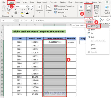 how to get formula down column in excel