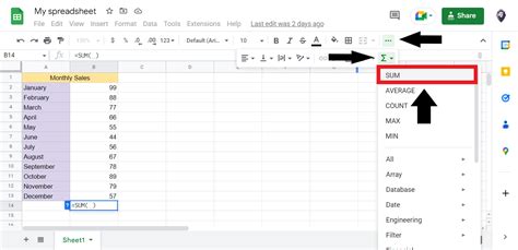 how to get google sheets to add up a column