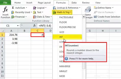 how to get integer value in excel