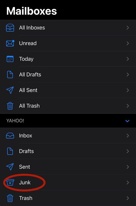 how to get junk email folder on iphone