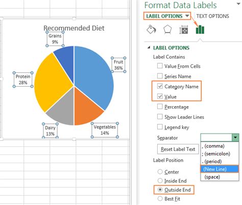 how to get labels on pie chart in excel