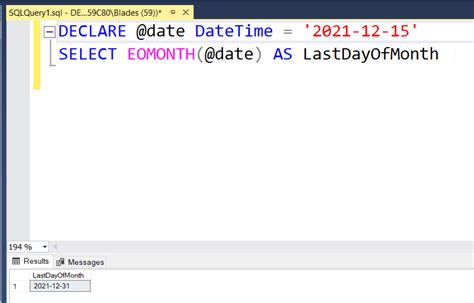how to get last day of the month in sql server