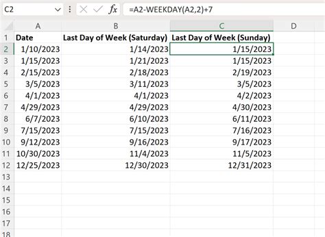 how to get last day of week in excel