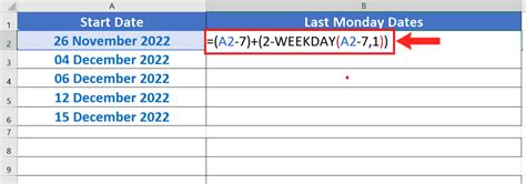 how to get last monday date in excel