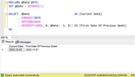 how to get last week data in sql server