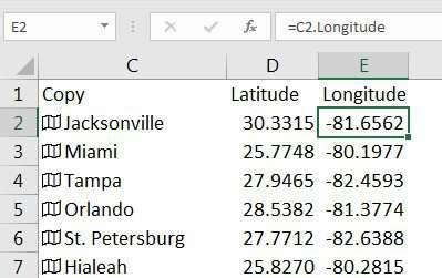how to get latitude and longitude in excel