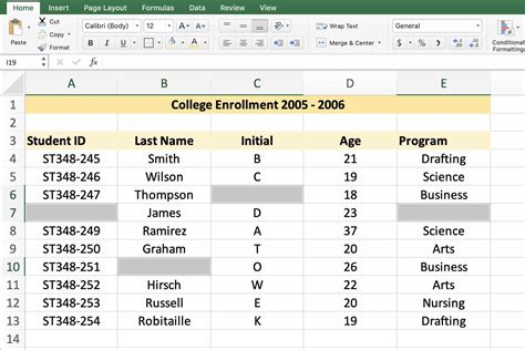 how to get list of tables in excel