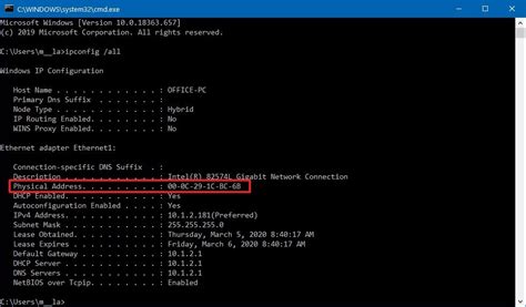 how to get mac address windows 10 in cmd
