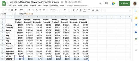 how to get mean and standard deviation in google sheets