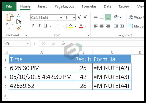 how to get minutes in excel formula