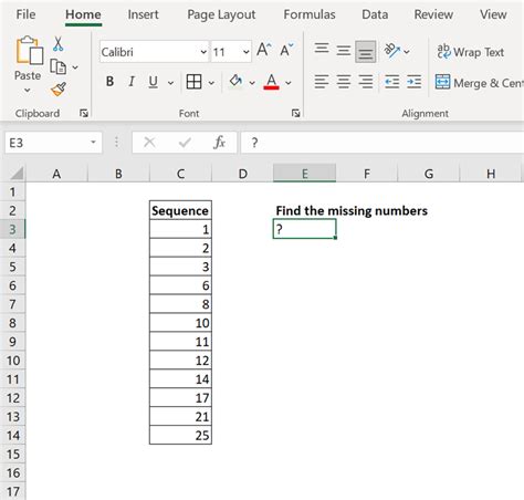 how to get missing number in excel